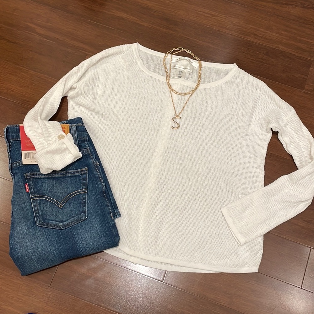 Max Studio White Linen Top With Button Back - image 1